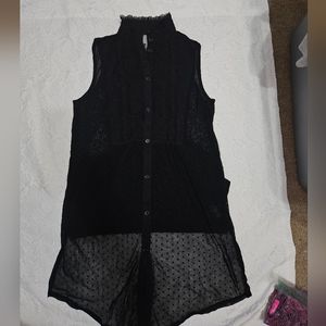 Vanessa Virginia Black Sleeveless Sheer Swiss Dot Tunic Blouse